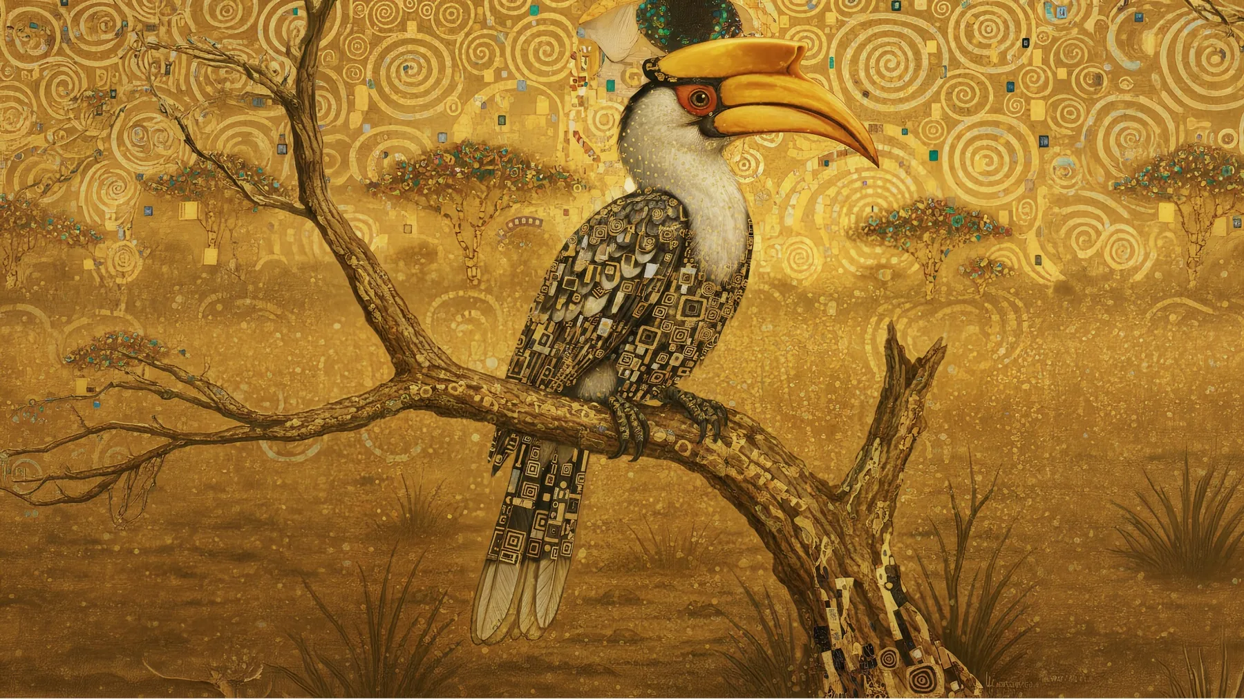 Goldene ornamentale Hornvogel-Illustration